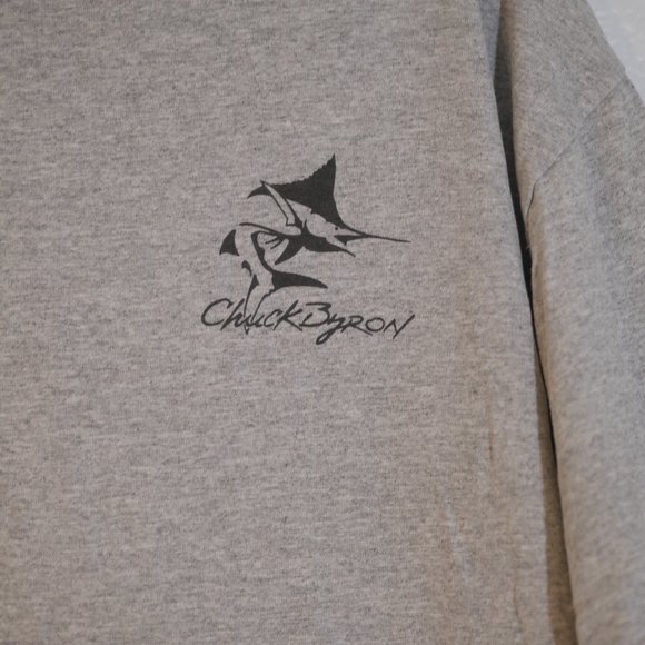 Gildan Shirt Mens Size L Long Sleeve Heathered Gray Fish Graphic Chuck Byron - Picture 2 of 7